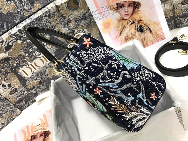 Dior女包 迪奧Lady Dior五格刺繡太陽珠子手袋 Dior手提肩背斜挎包  dfk1792